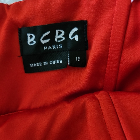 BCBG Silk Yellow Red Floral Strapless Mini Dress Size 12 - Picture 8 of 16